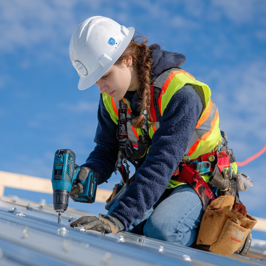 jenny installing metal roof